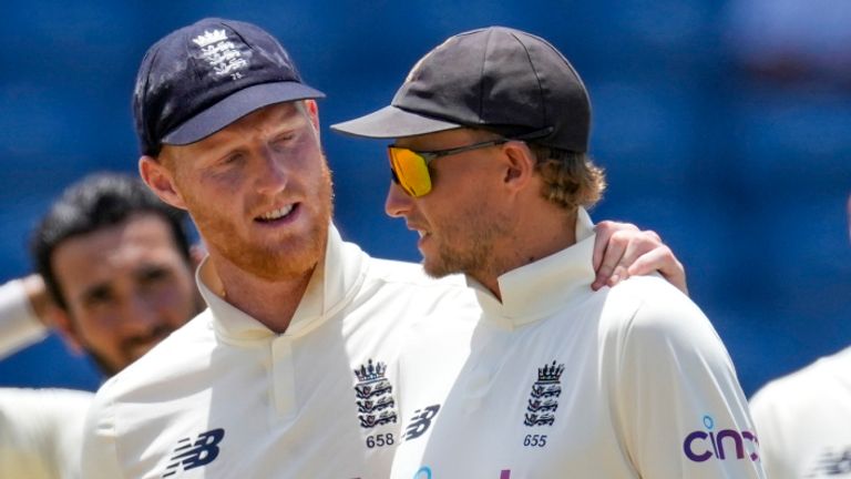 Joe Root is consoled by his vice captain Ben Stokes after England's 10-wicket defeat in the third Test against the West Indies